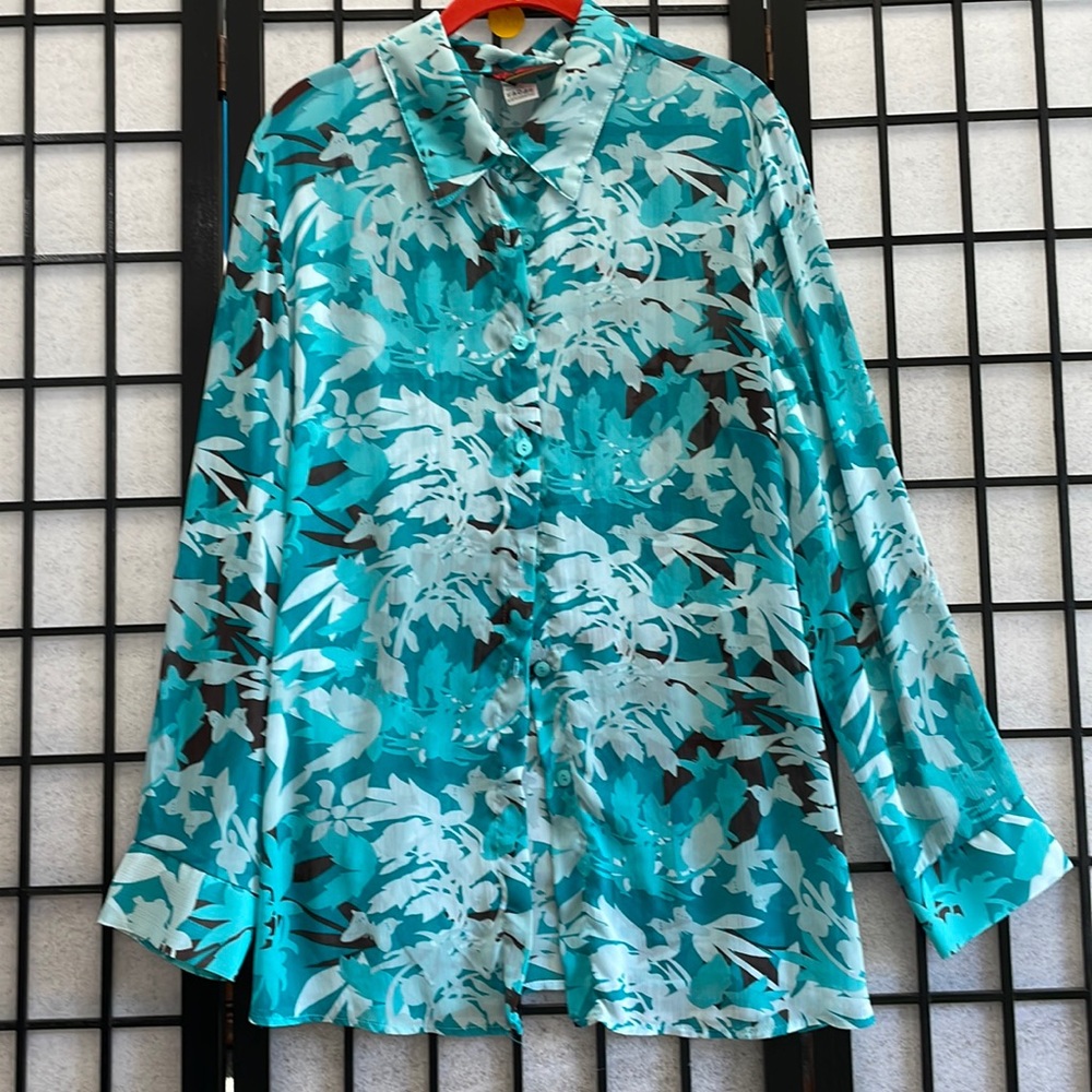 Mr. Max Sheer Blouse, Long Sleeve, Floral Design, SZ XL